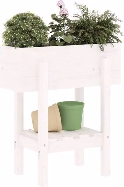 Berkfield Home Beautiful Garden Planter in White, Solid Wood, W/D/H: 62 x 30 x 69 cm