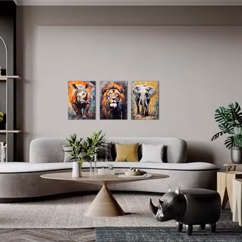 Simpa African Animals 3 Panel Canvas Wall Art, Multicolour, W/H: 60 x 40 cm – 3