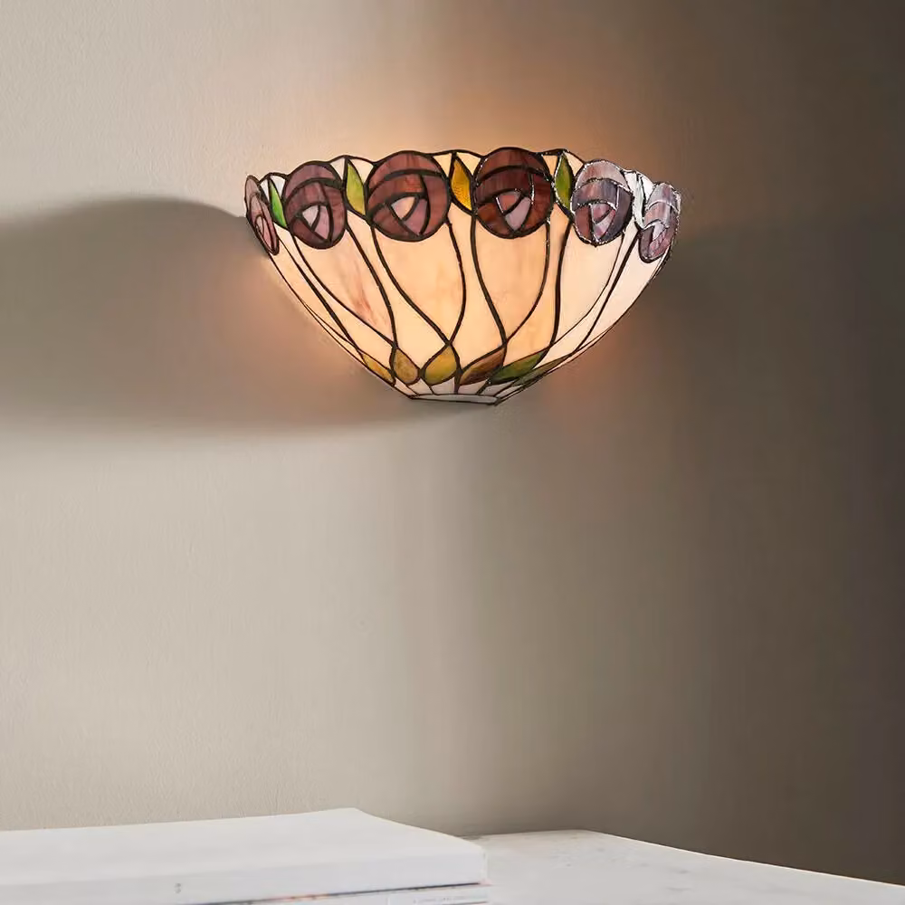 Loops Tiffany Art Nouveau Glass Wall Light with Mackintosh Rose Shade in Multicolour and Black – 4