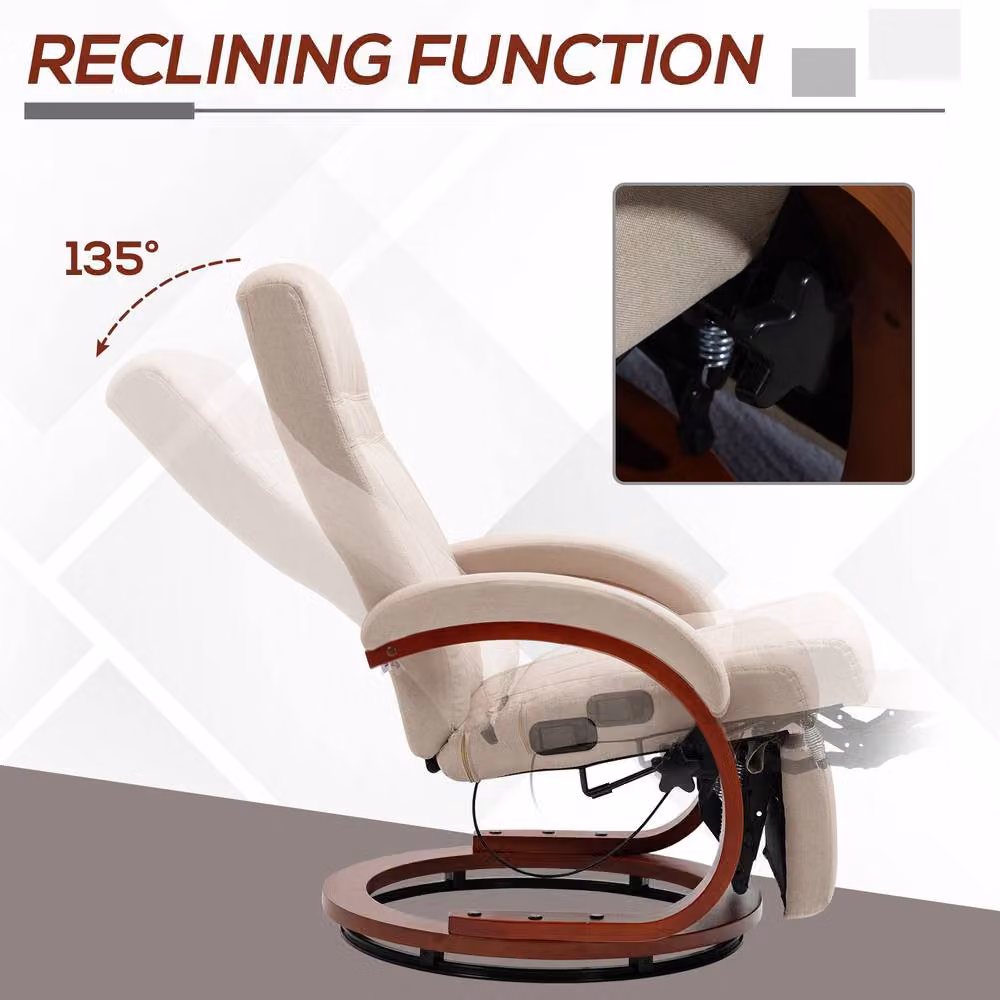 STILVORA Beige Fabric Recliner Armchair with Ottoman and Swivel Function – 3