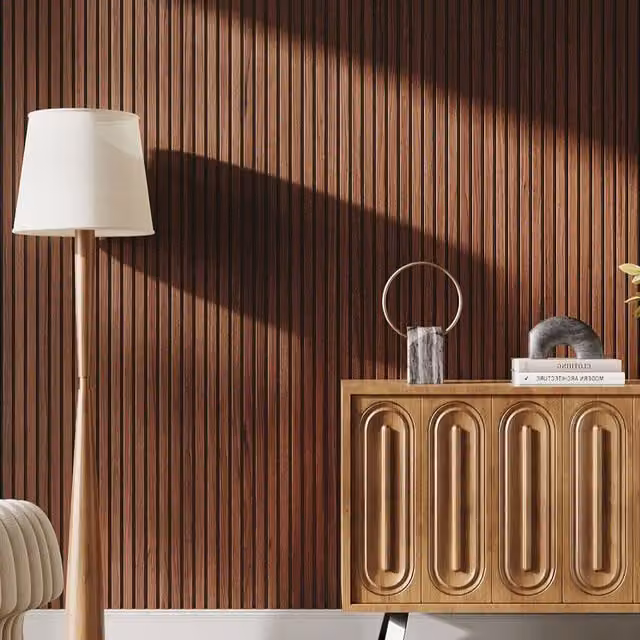 Livingandhome Self-Adhesive Wood Look PVC Acoustic Cladding Panel in Brown and Black