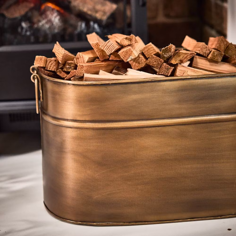 Dibor Antique Brass Gold Oval Fireplace Log and Coal Storage Bucket with Handles – 3