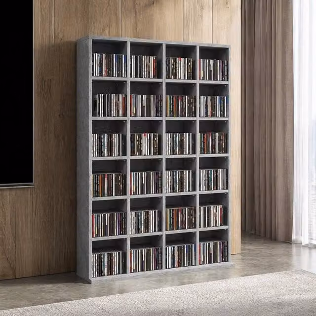 STILVORA Grey CD Storage Unit with Adjustable Shelves and Media Compartments – 1