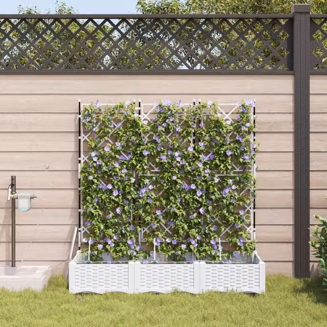 Berkfield Home Garden Planters with Water Irrigation System, 3 Piece Set, White