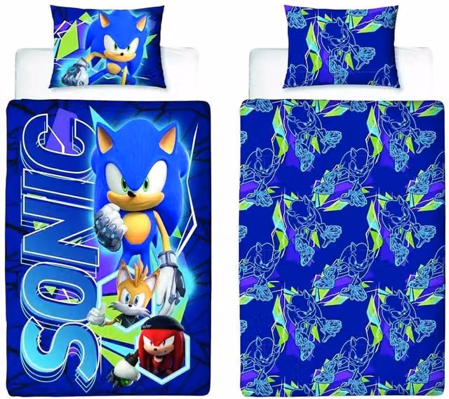 Sonic the Hedgehog Reversible Digital Gaming Duvet Set and Pillowcase in Blue, W: 90 cm, L: 190 cm