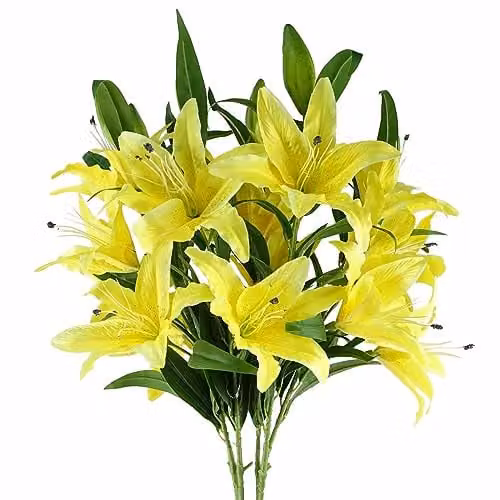 Leaf Pack of 6 Yellow Artificial Large Lily Stems, 100 cm