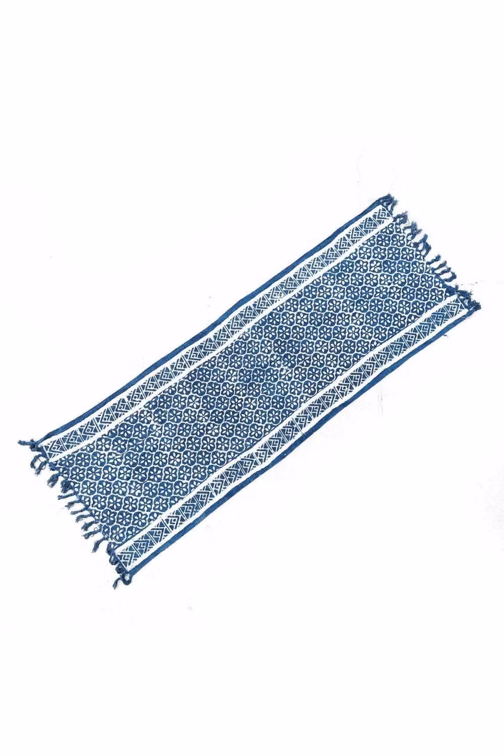 KDMD Handmade Indigo Geometric Table Runner in Blue, W/D: 170 x 60 cm – 2