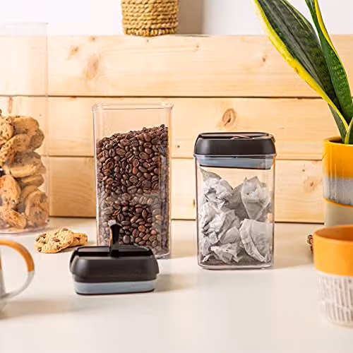 Argon Tableware 4-Piece Black Plastic Food Storage Container Set with Airtight Flip Lock Lids – 3