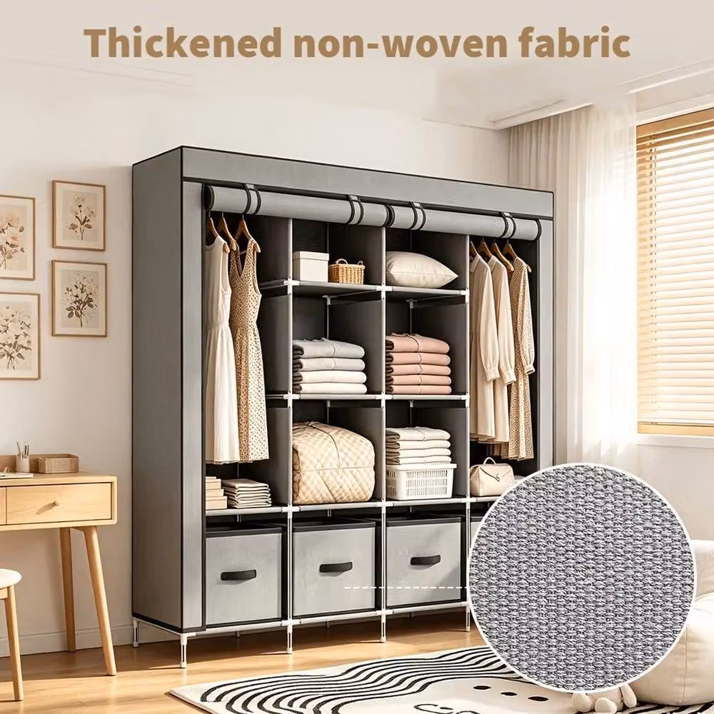 FORGEVIO Grey Clothes Storage Wardrobe with Roll Shutter and Integrated Drawers, H 175 x W 165 x D 42 cm – 4