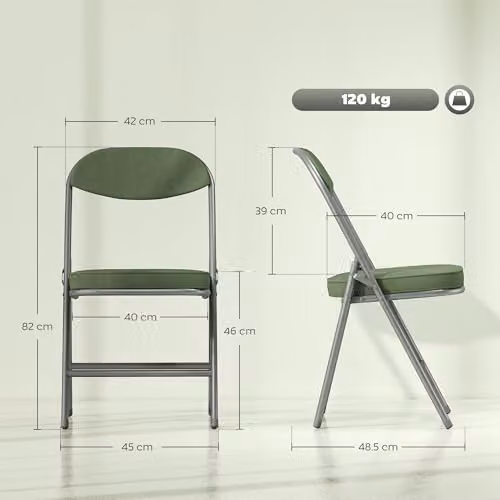 HOMCOM Set of 4 Stackable Folding Chairs with Fabric Padded Seats and Metal Frame in Green – 3