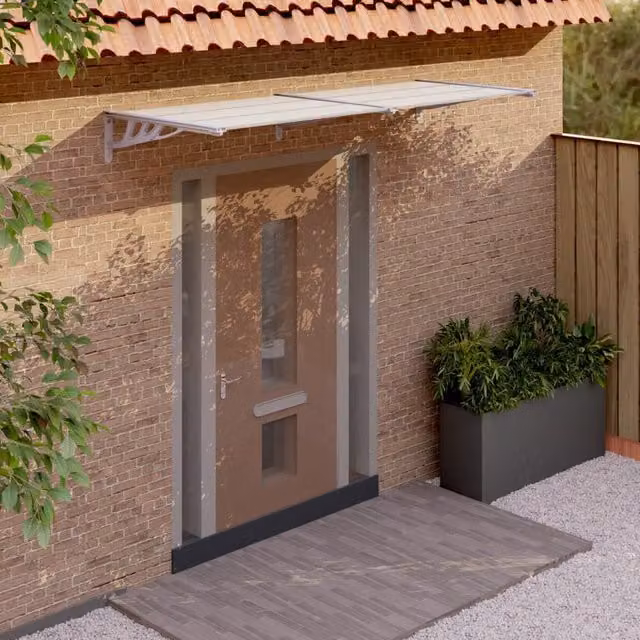 Berkfield Home Polycarbonate and Aluminium Door Canopy in Grey and Transparent, W: 239 cm, D: 90 cm – 1
