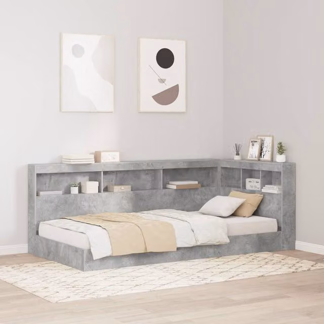 Berkfield Home Minimalist Storage Headboard in Concrete Grey with Integrated Bedside Shelf, Width: 100 cm