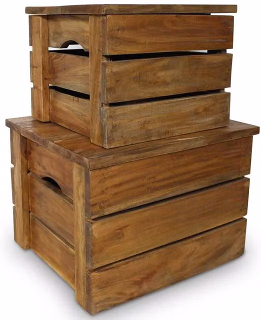Berkfield Home 2 Piece Solid Mahogany Wood Storage Crate Set in Brown