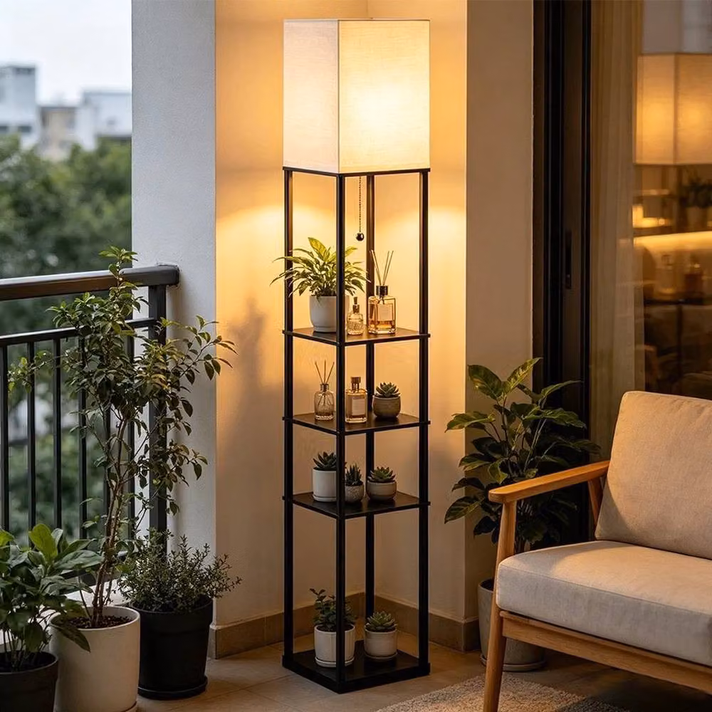FORGEVIO Modern Corner Floor Lamp with Shelves in Black – 5