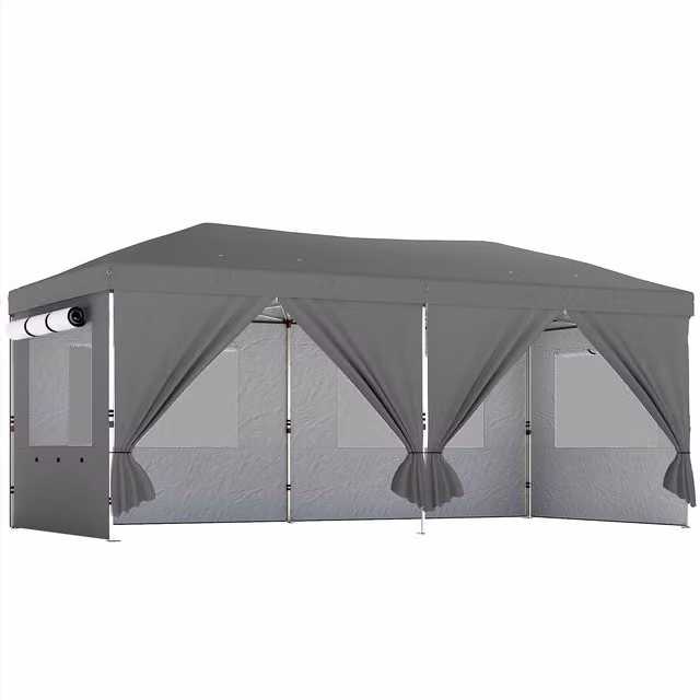 Outsunny Pop Up Garden Gazebo Canopy with 6 Sidewalls and UV50+ Protection, Dark Grey, W: 6 m, D: 3 m – 1