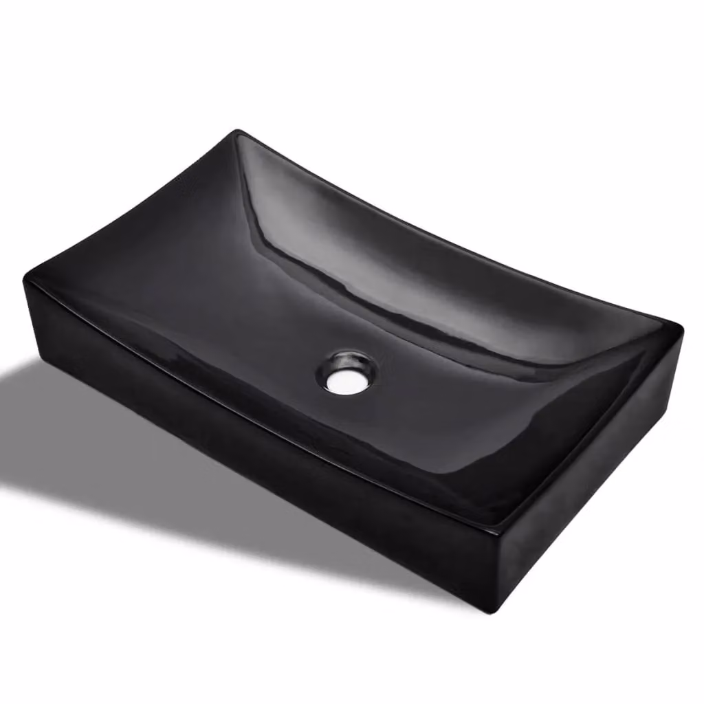 Berkfield Home Black Rectangular Ceramic Bathroom Sink Basin – 2