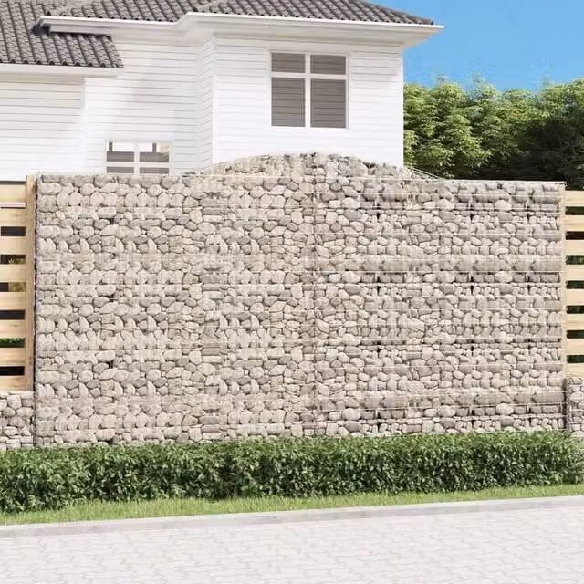 Berkfield Home Arched Gabion Baskets, 2 Piece Set, Silver Galvanised Steel, W: 400 cm, D: 50 cm, H: 220/240 cm