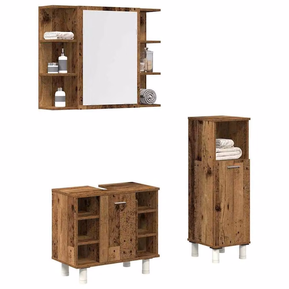 Berkfield Home 3 Piece Rustic Brown Bathroom Furniture Set with Mirror Cabinet and Wall Cabinet – 2
