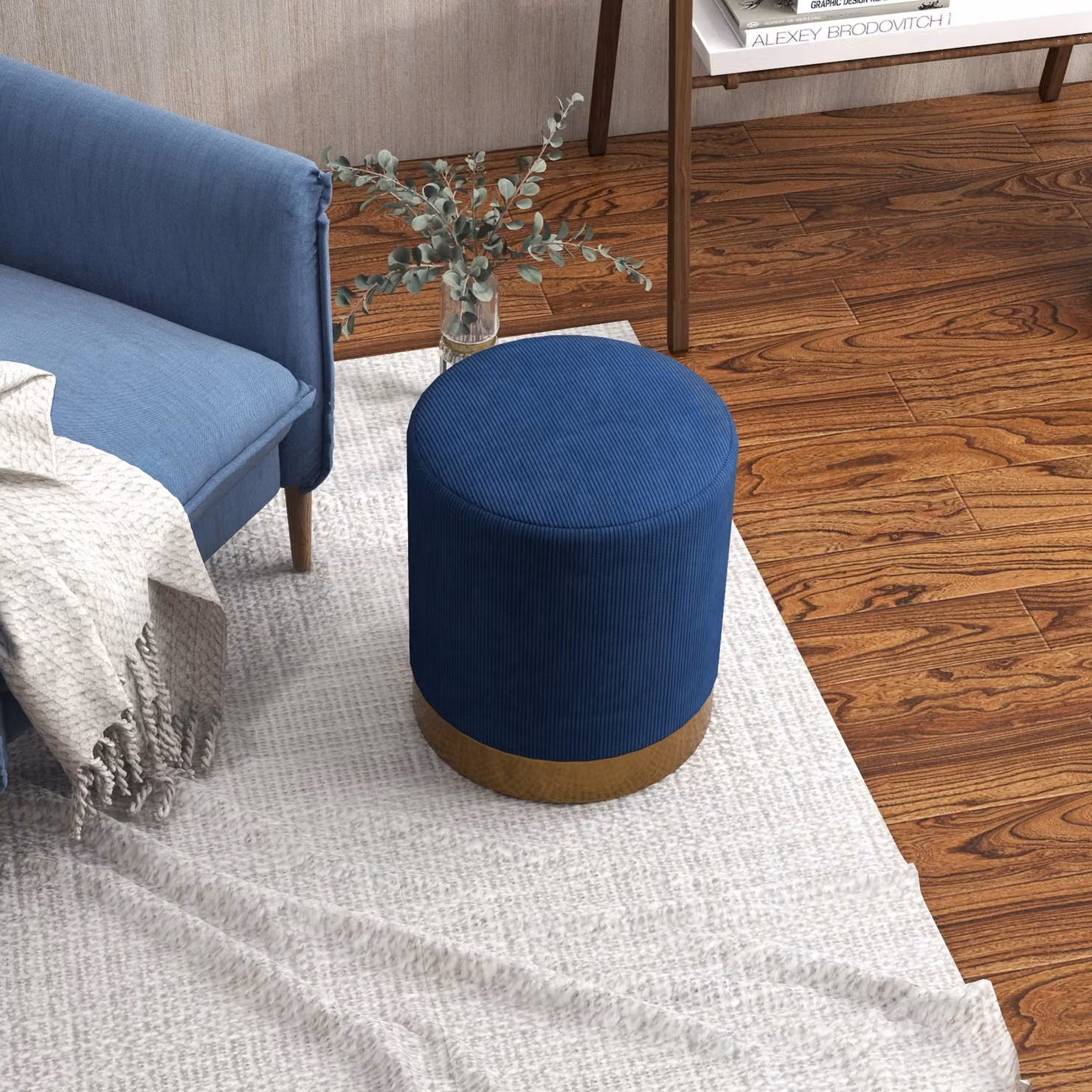 HOMCOM Soft Padded Corduroy Footstool in Blue – 6
