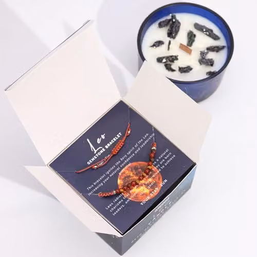 Serenityy Leo Zodiac Crystal Candle with Gemstone Bracelet in Blue – 2