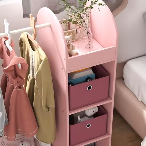 AIYAPLAY Kids Clothes Rail with Storage and Mirror in Pink – 4