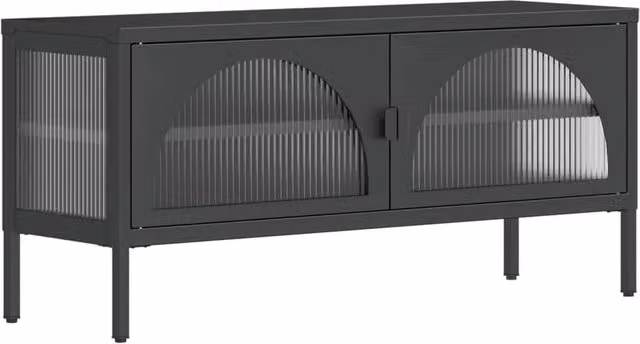 Berkfield Home Modern Black TV Cabinet with Glass Doors and Internal Shelves, W/D/H: 105 x 35 x 50 cm – 1