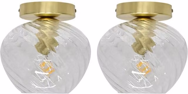 First Choice Lighting Bradson Set of 2 Modern Round Ceiling Lights with Transparent Glass and Gold/Brass Finish – 1