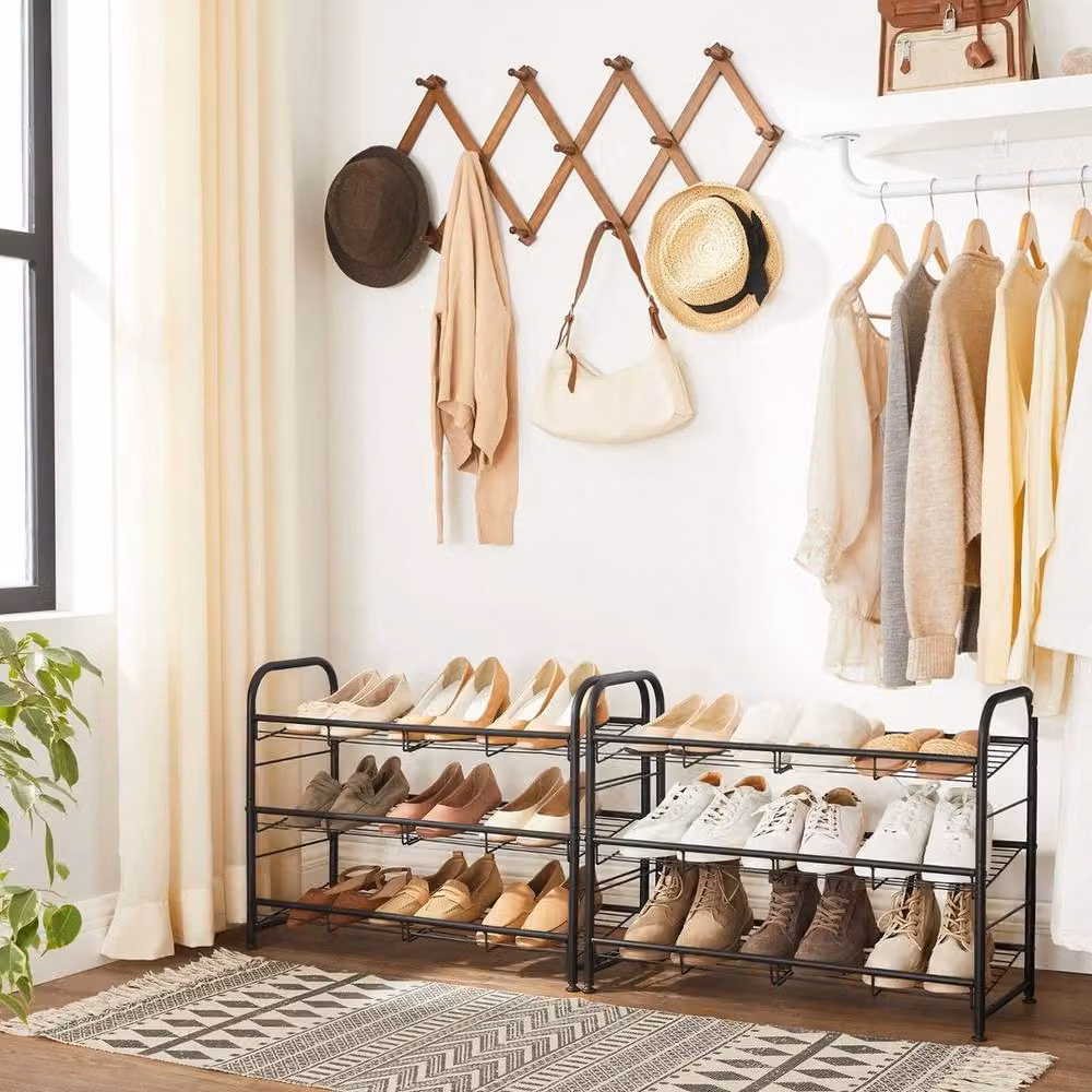 KORVIXA 3 Tier Stackable Metal Shoe Rack in Black, Width: 100 cm – 3