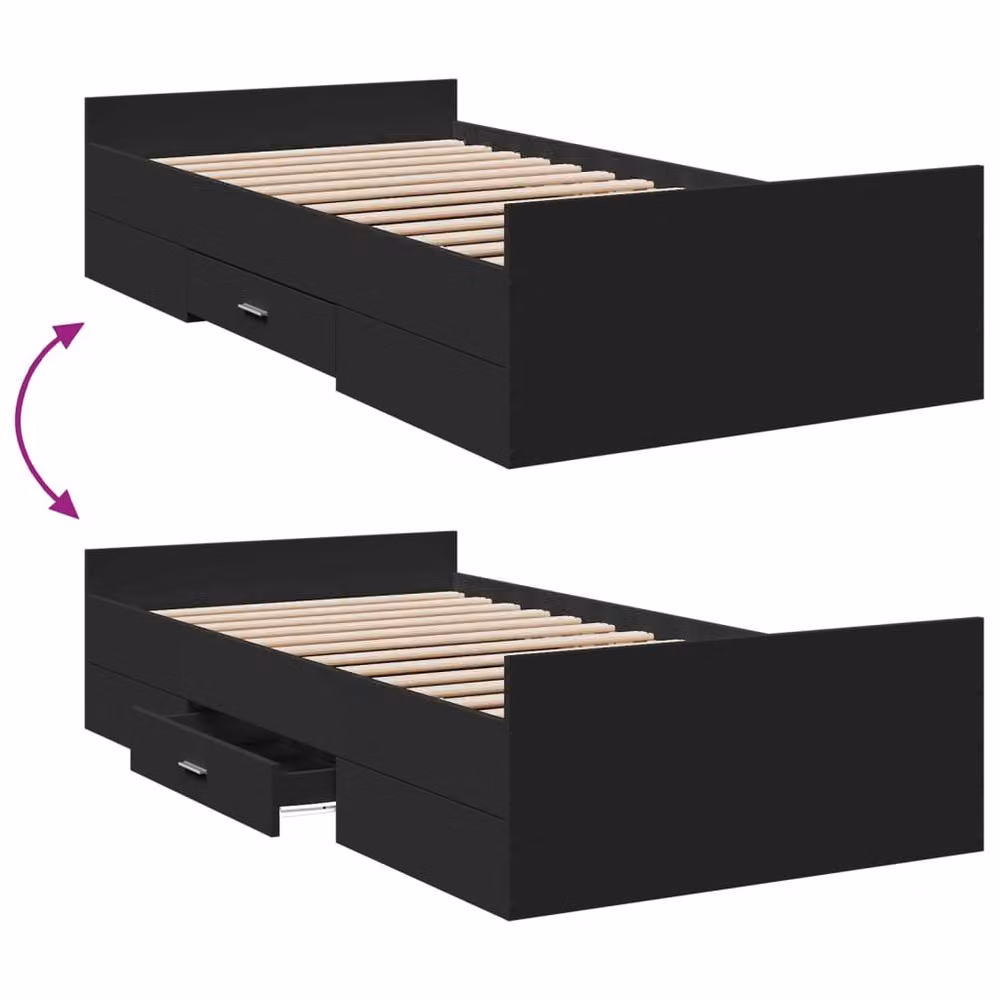 Berkfield Home Modern Small Single Bed Frame with Drawers, Black, W: 75 cm x L: 190 cm – 5