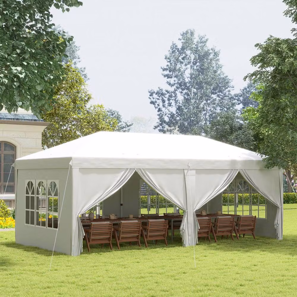 Outsunny White Pop-Up Gazebo with Windows and Steel Frame, W/D/H: 300 x 300 x 205 cm – 2