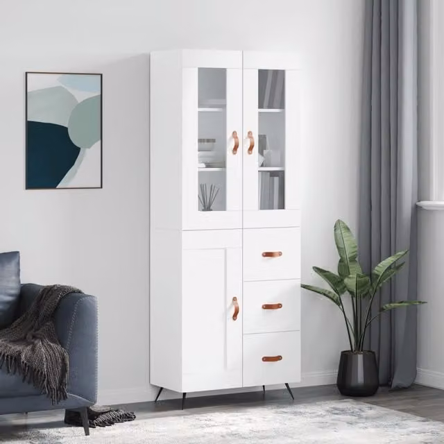 Berkfield Home Modern White Highboard in Matt Engineered Wood W/D/H: 69.5 x 34 x 180 cm – 1