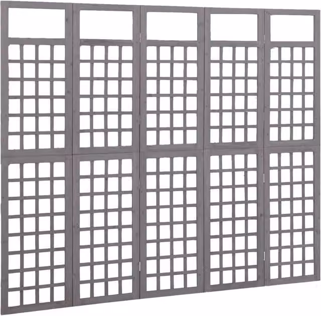 Berkfield Home 5-Panel Solid Fir Wood Room Divider Trellis in Grey, W/H: 201.5 x 180 cm – 1