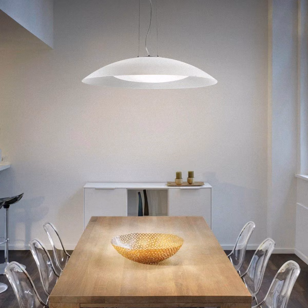Netlighting Lena 3 Light Dome Suspended Ceiling Pendant in White and Chrome, Diameter: 64 cm – 2