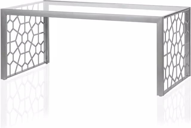 Cosmoliving Juliette Modern Geometric Coffee Table with Silver Tempered Glass Top