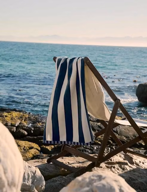 M&S Striped Pure Cotton Sand Resistant Beach Towel in Navy Blue