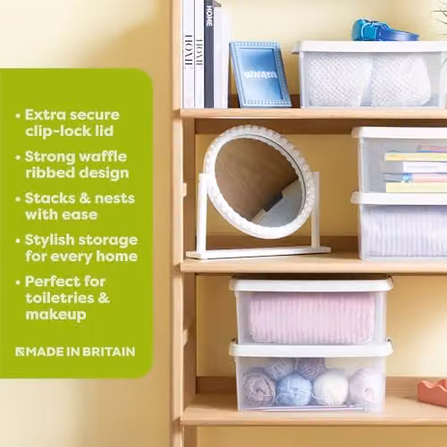 Wham 3 x 10.5L Rectangular Stackable Plastic Storage Boxes with Lids, Transparent and Beige – 2