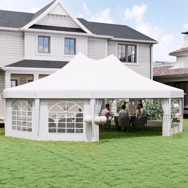 Outsunny Octagonal Heavy Duty Party Tent Gazebo Wedding Marquee in White, 650 cm