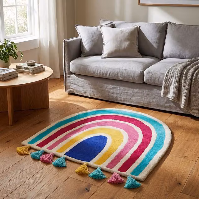 Orsina Multicolour Rainbow Kids Woven Rug with Fringes, Diameter: 100 cm – 2