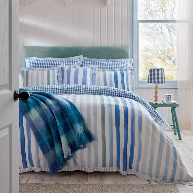Bluebellgray Sunday Stripe Blue Cotton Percale Duvet Cover Bedding Set