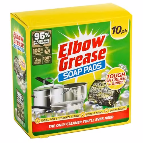 Elbow Grease Tough Metal Detergent Filled Scourer Soap Pads, Silver and Multicolour, 10 Pack – 2