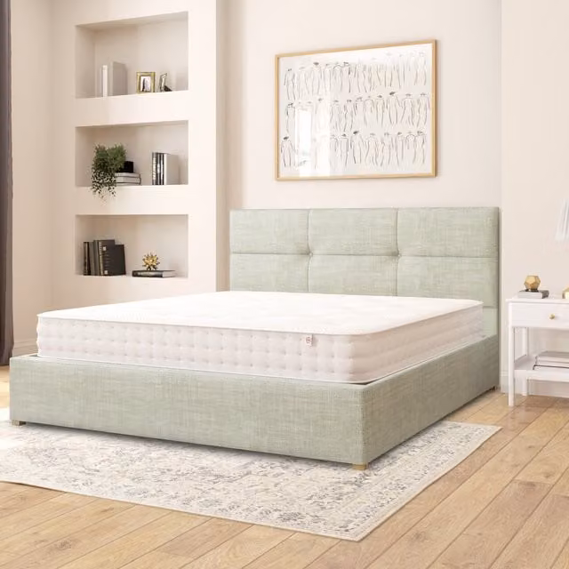 Aspire Caine Cotton Ottoman Storage Bed in Eau De Nil, Superking, W: 200 cm x D: 200 cm