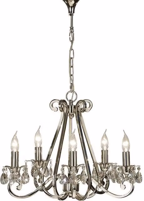 Interiors 1900 Oksana 5 Light Multi Arm Crystal Ceiling Pendant Chandelier in Silver and Grey, Diameter: 61 cm