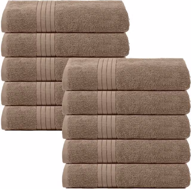 OHS 10 Pack of Fluffy 100% Cotton Bath Sheets in Light Beige
