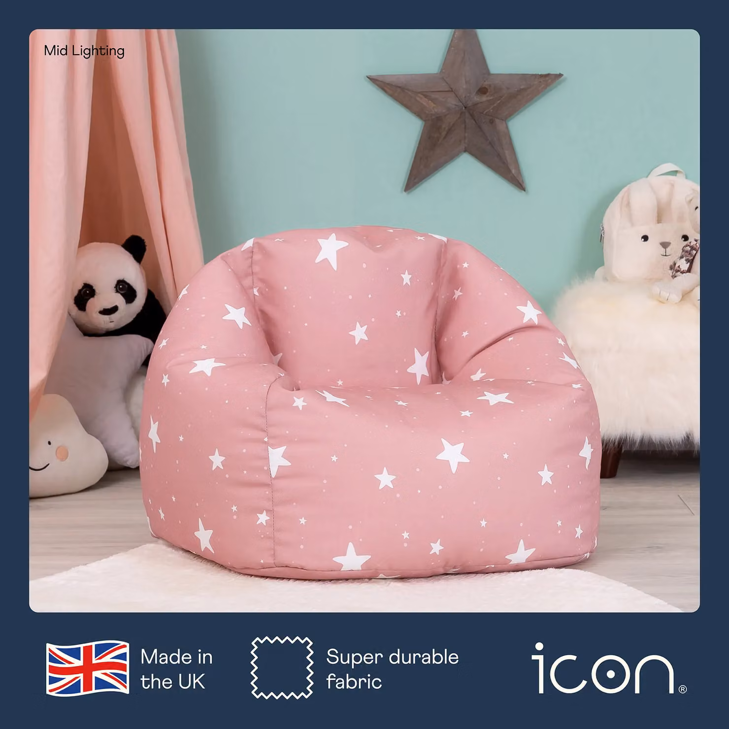 ICON Kids Starry Skies Bean Bag Chair in Pink and Grey with Water-Repellent Fabric – 3
