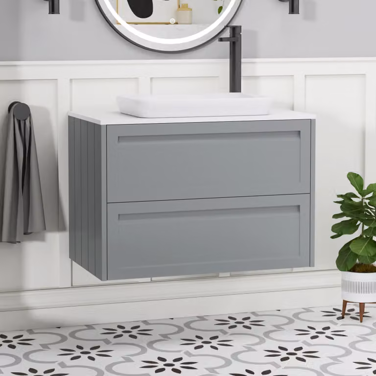 Royal Bathrooms Elmore Wall Hung Vanity Unit with Qubix Basin, Matt Pebble Grey, 800mm Width