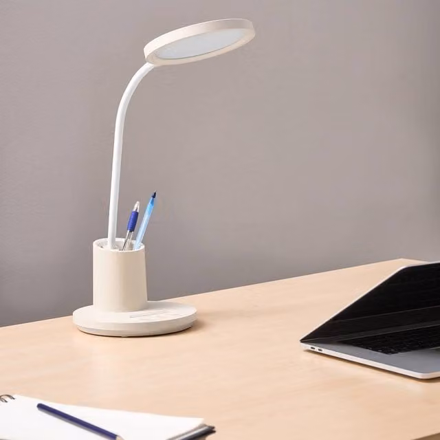 Wyld and Coco Beige Office Desk Lamp with Adjustable Arm, Stepless Dimmer and 3 CCT Modes
