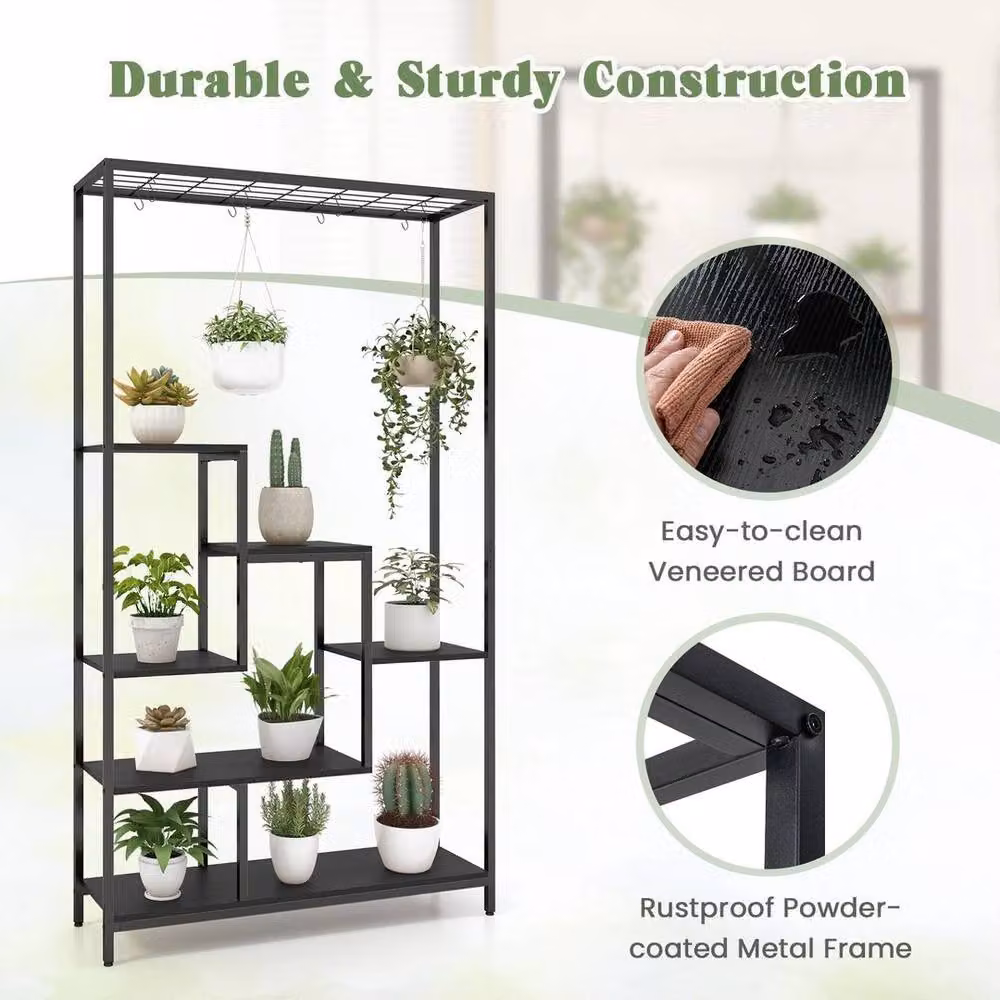 SPETLEK Matt Black Metal Corner Plant Shelf for Indoor Plants – 4