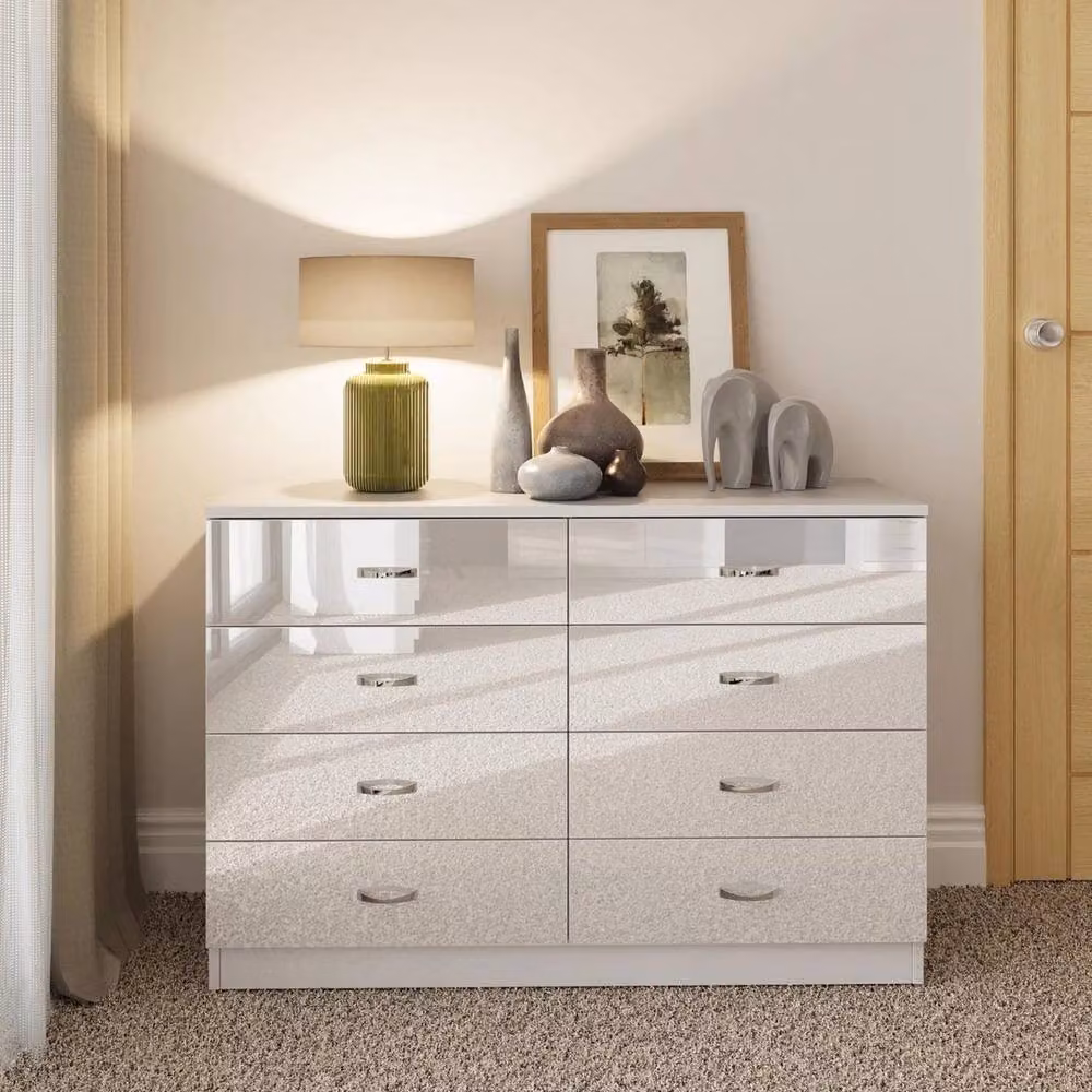 FLAVORA 8 Drawer Gloss White Chest of Drawers and Bedside Table – 2