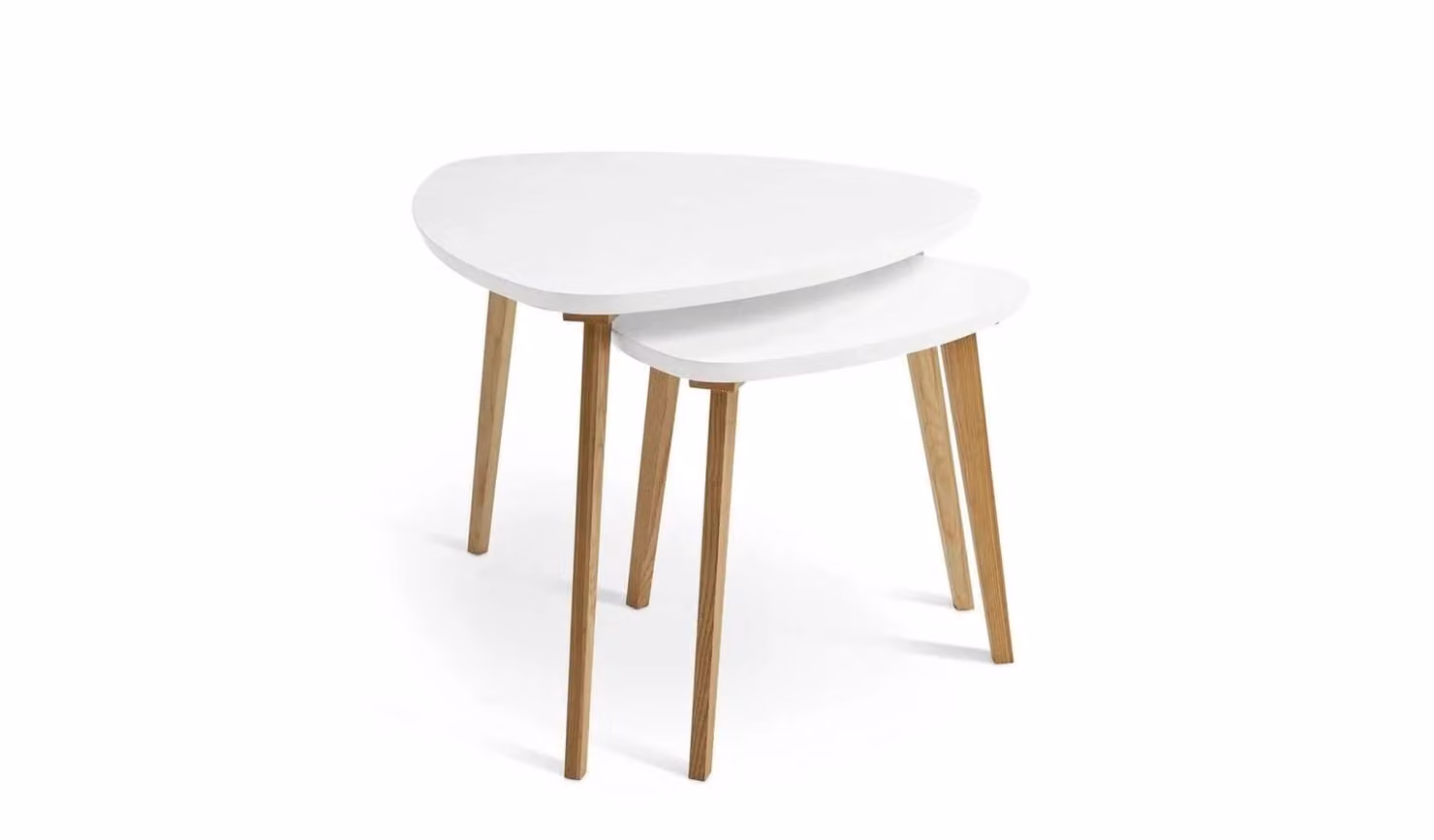 Cato Nest of 2 Tables in White Oak Finish, Mid-Century Modern Living Room Side Tables, W/D/H: 60 x 48 x 40 cm and 60 x 48 x 20 cm