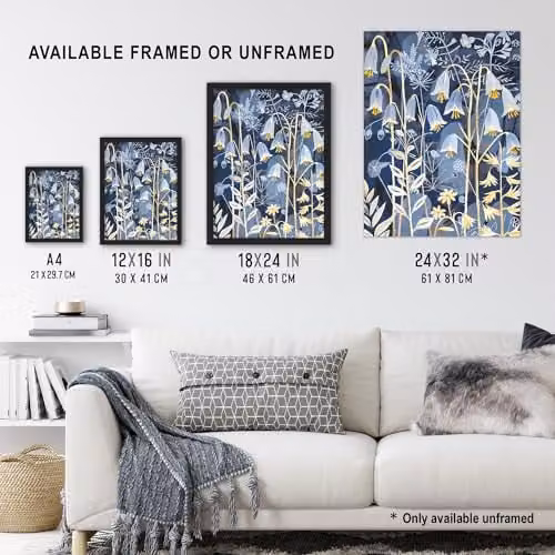 Artery8 Bluebells at Night Botanical Wildflower Framed Wall Art Print, Blue, H 29.7 cm x W 21.0 cm x D 0.5 cm – 3